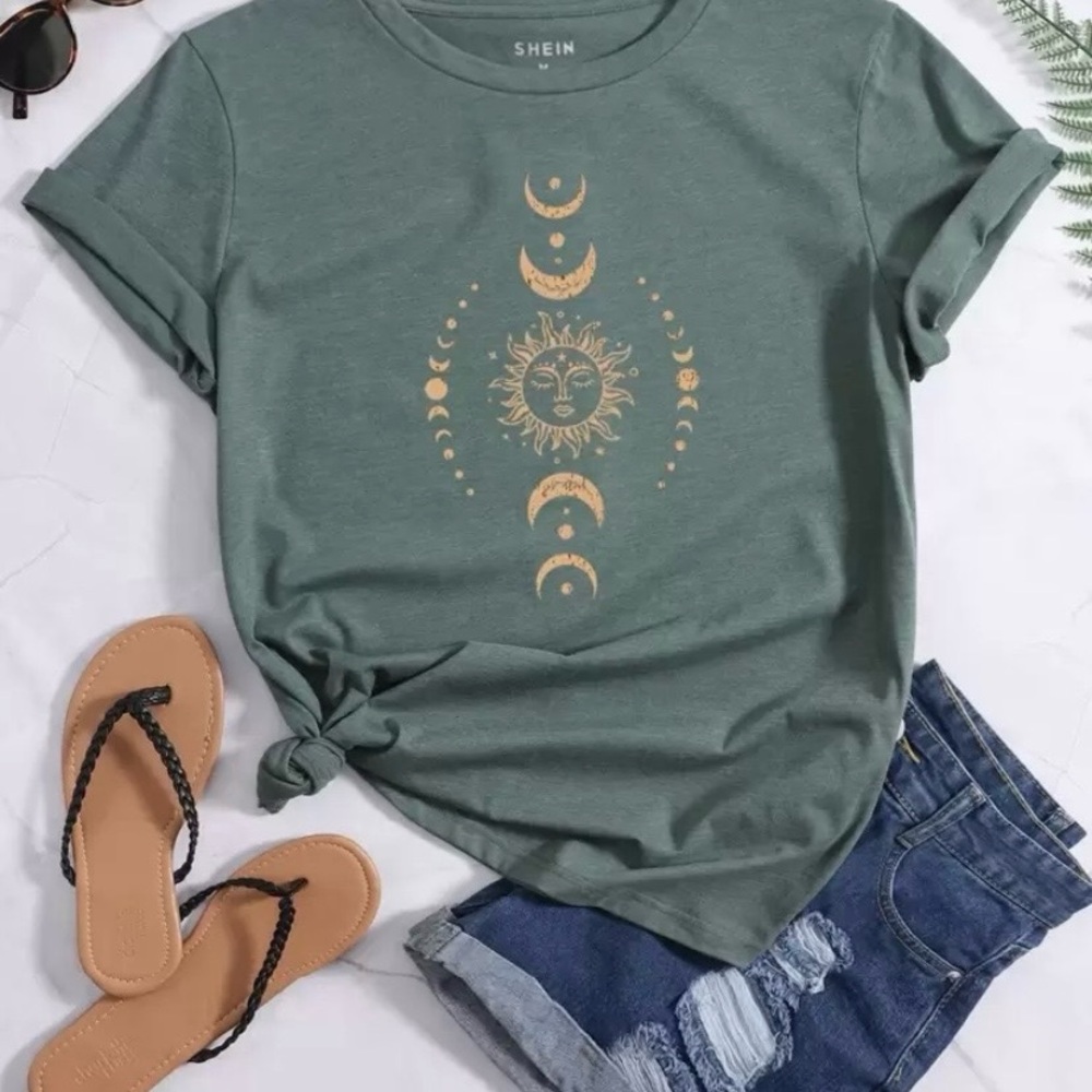 SHEIN Olive Celestial Graphic Tee